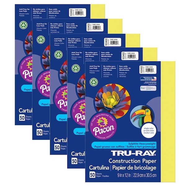 Tru-Ray Construction Paper, Lively Lemon, 9x12in, PK250